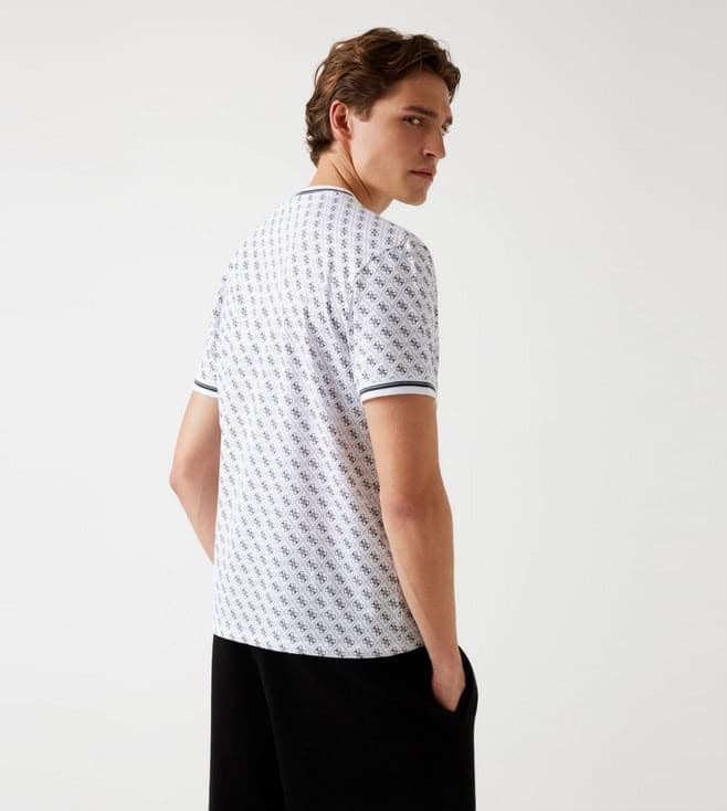 GUESS 4G Aop Salt White Printed Round Neck Short Sleeves T-Shirt