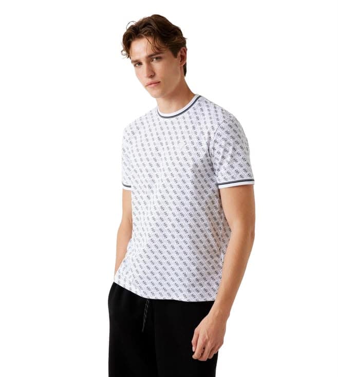 GUESS 4G Aop Salt White Printed Round Neck Short Sleeves T-Shirt