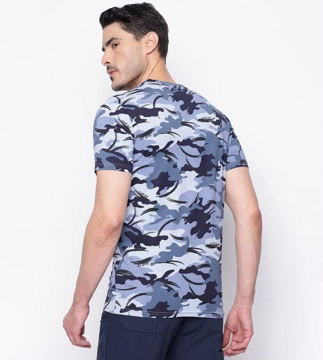 GUESS Blue Camou Aop Printed Regular Fit T-Shirt